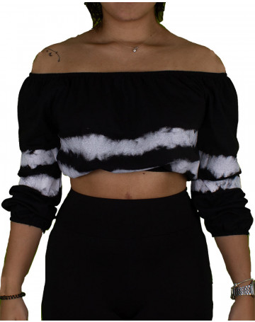 Blusa Riu Kiu Cropped Ombro - Preto