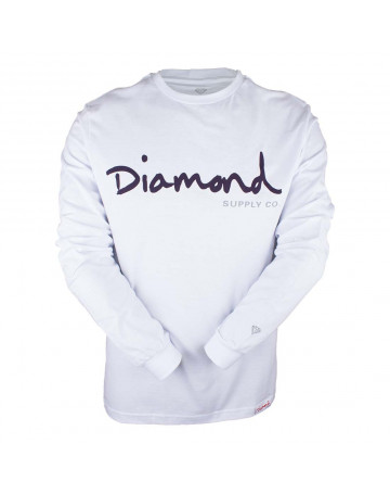 Camiseta Diamond Manga Longa Script - Branca