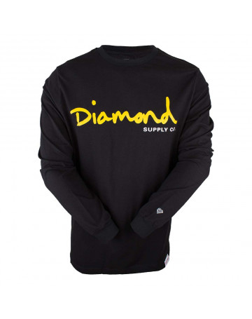 Camiseta Diamond Manga Longa Script - Preto