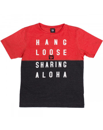 Camiseta Hang Loose Infantil Sharing Aloha - Chumbo Mescla/Vermelho