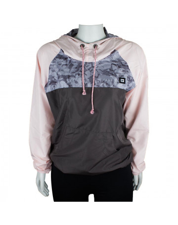 Jaqueta Hang Loose Corta Vento Raglan Basic Chumbo/Rosa