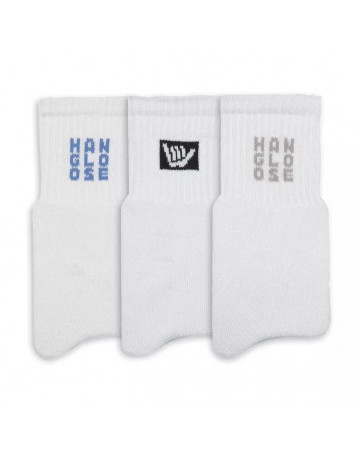 Meia Hang Loose Logo Cano Curto Pack 3 in 1 - Branco
