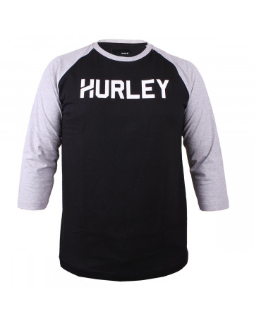 Camiseta Raglan Hurley Logo Preto/Cinza Mescla