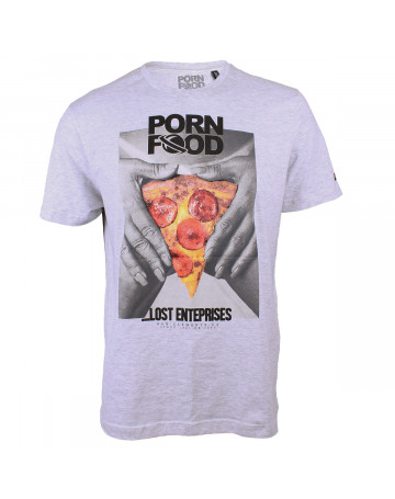 Camiseta Lost Food Porn Pizza Cinza Mescla