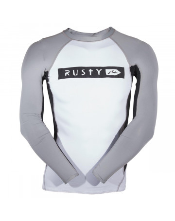 Camiseta Rusty Lycra Rashguard Manga Longa Logo - Cinza/Branco