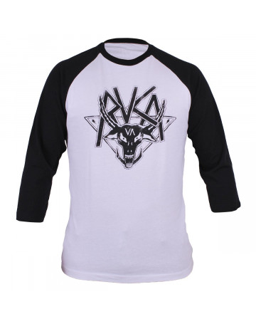 Camiseta Raglan Rvca Metal Branca/Preto