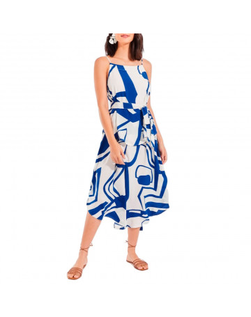 Vestido Cantão Midi Beira Mar Azul